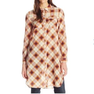 Prana Flint Plaid Maxi Sheer Blouse or